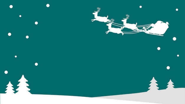 Paisaje nevado con Papá Noel y renos en trineo
