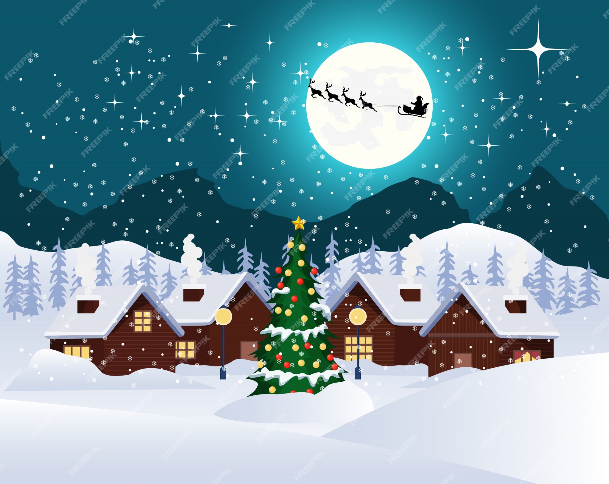Paisaje de noche de navidad | Vector Premium Paisaje de noche de navidad | Vector Premium