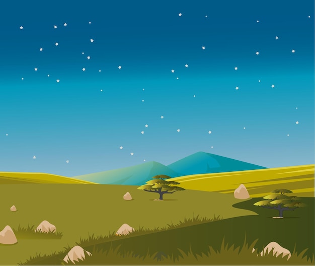 Vector paisaje nocturno de las llanuras africanas