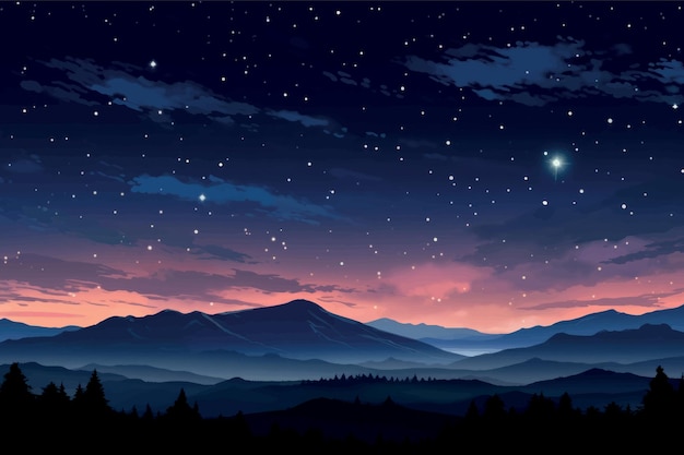 El paisaje nocturno sereno de las montañas estrelladas