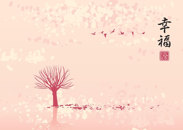 Paisaje otoñal en bandadas de pájaros