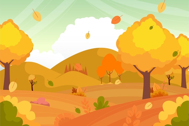 Vector paisaje de otoño de diseño plano con árboles