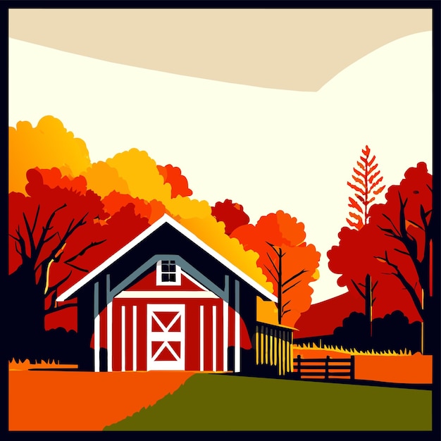 Vector paisaje de otoño de diseño plano con molino de viento o paisaje de otoño de diseño plano