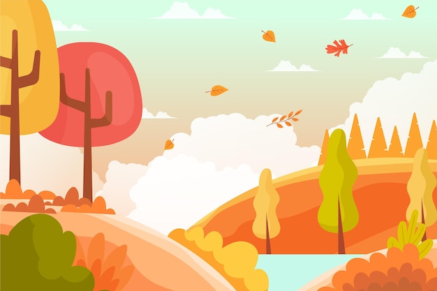 Paisaje de otoño de diseño plano con río