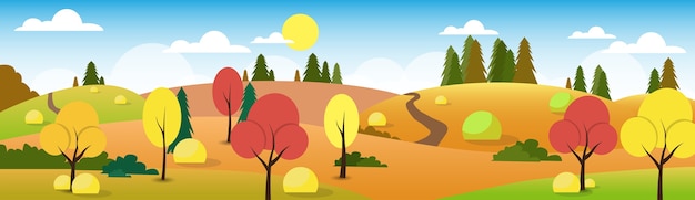 Paisaje de otoño Forest Road Blue Cloud Sky Tree