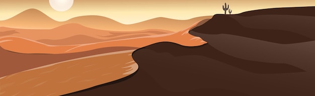 Paisaje panorámico del desierto caliente, dunas de arena - Vector