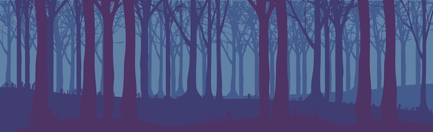 Vector paisaje panorámico oscuro bosque denso de la noche - ilustración vectorial