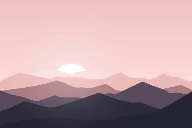 Vector paisaje plano hermosa naturaleza de montaña abstracta en la mañana