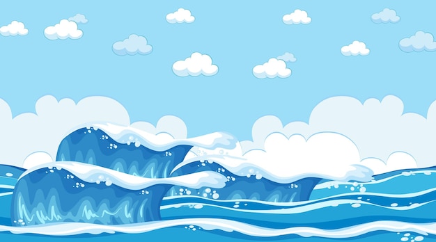 Paisaje de playa en la escena diurna con olas del océano.