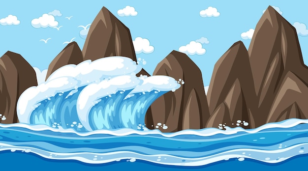 Vector paisaje de playa en escena diurna con