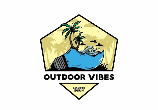 Paisaje de playa en ilustración de lámpara de bombilla