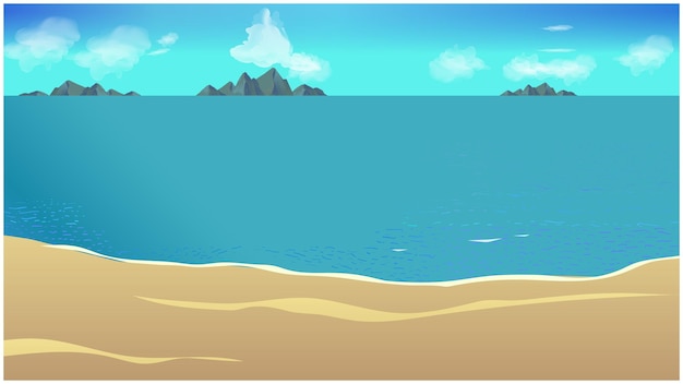 Vector paisaje de playa de mar en la ilustración de vector de tiempo de día.