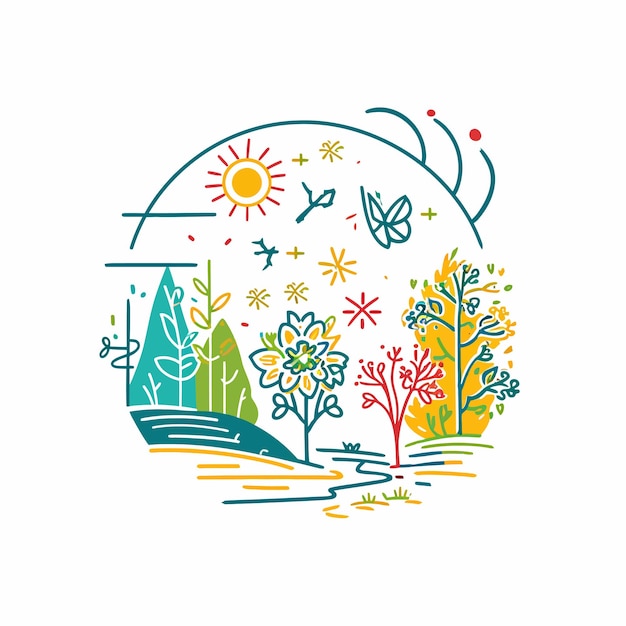 Vector paisaje de primavera dibujado a mano por vector ilustrado