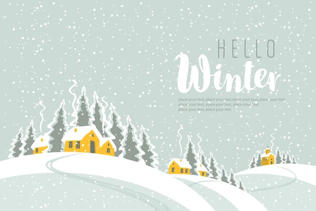 paisaje con pueblo de invierno