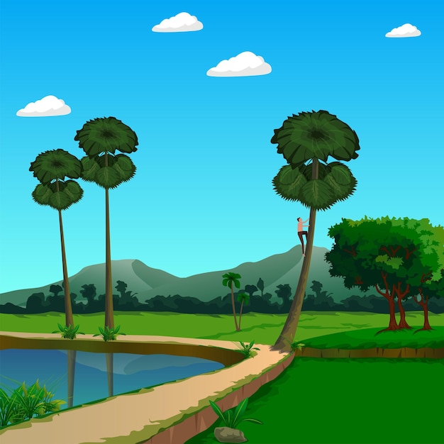 Vector paisaje pueblo naturaleza fondo