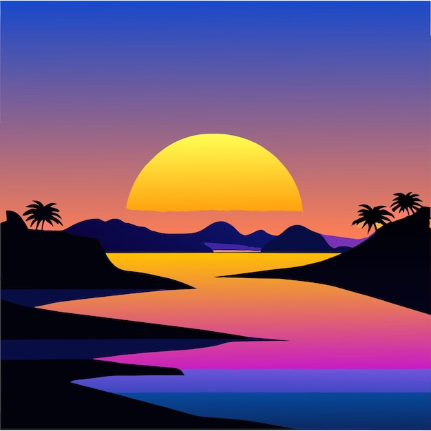 Vector paisaje de puesta de sol en gradiente en la playa