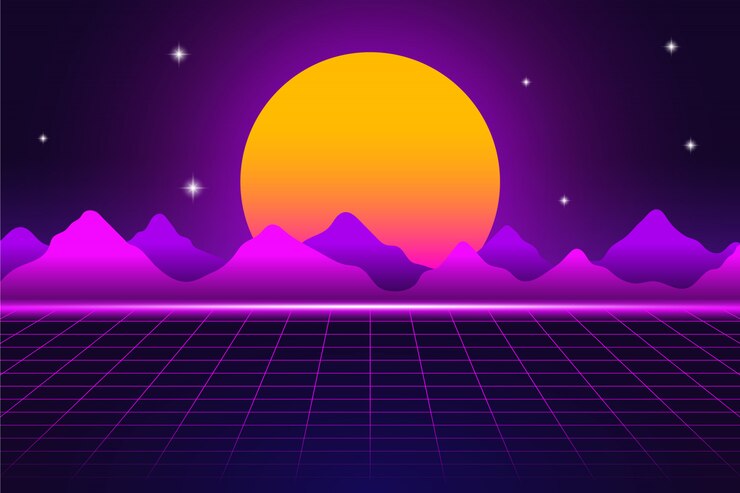Paisaje retro del futurismo de los años 80