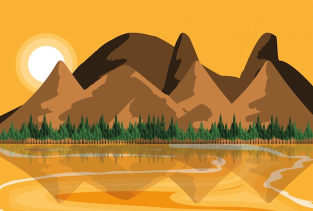 Vector paisaje con río