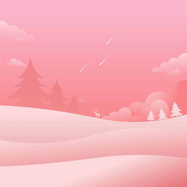 Vector paisaje rosado falling stars naturaleza fondo plano estilo vector illustration