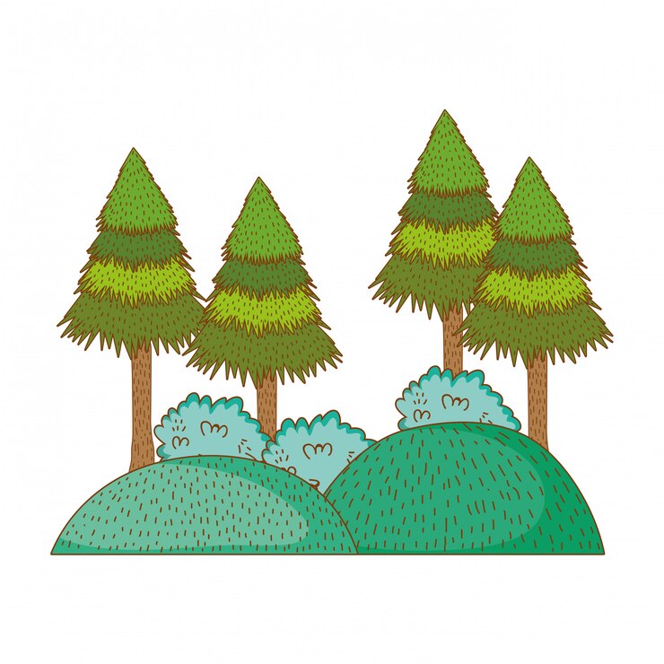 Vector paisaje rural de árboles en icono redondo.