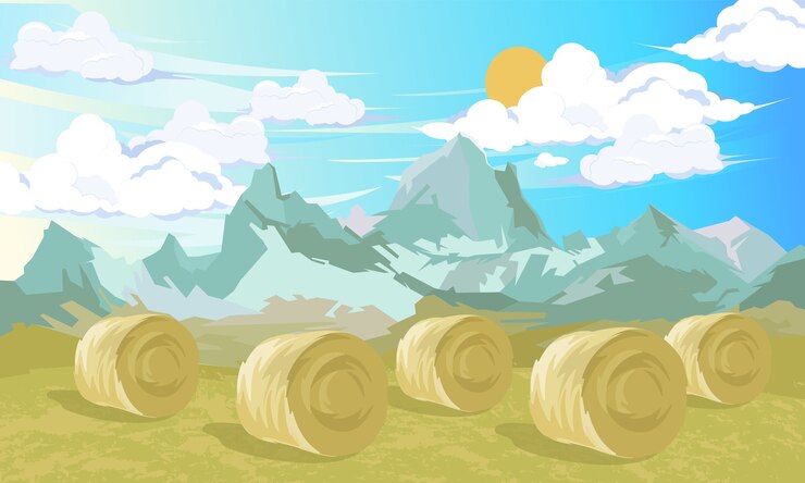 Vector paisaje rural con baley de heno