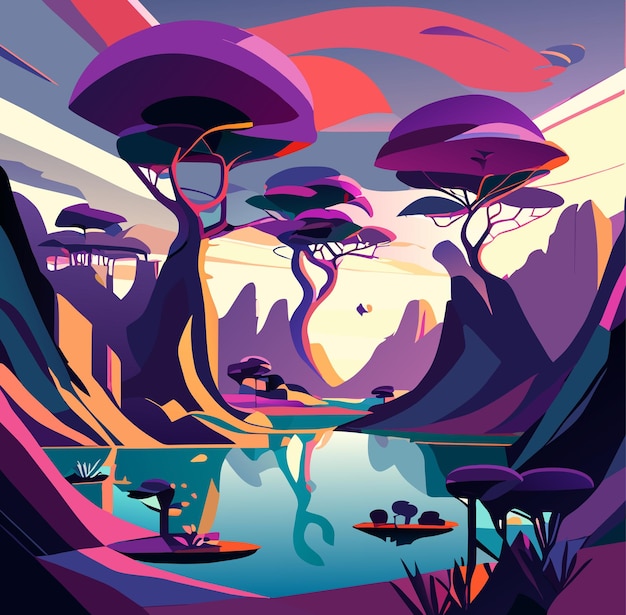 Vector un paisaje surrealista como un sueño con islas flotantes