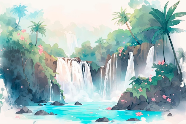 Paisaje tropical de hawaii de verano en estilo anime japonés