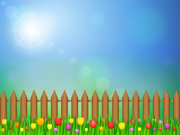 Vector paisaje con tulipanes