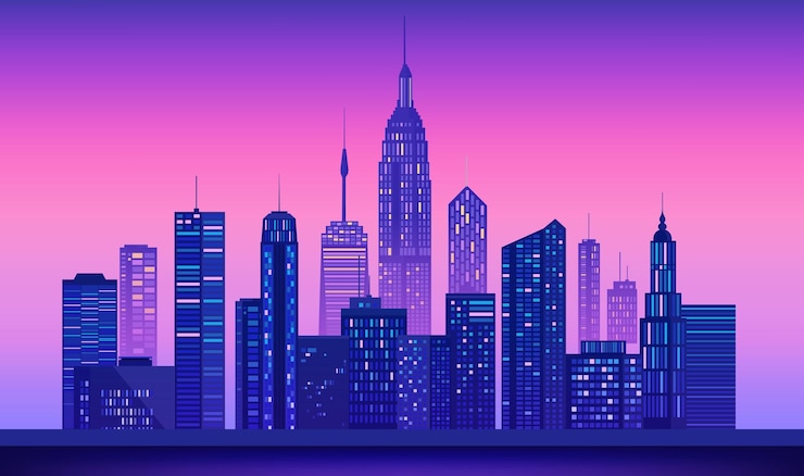 Vector un paisaje urbano con una ciudad en el fondo