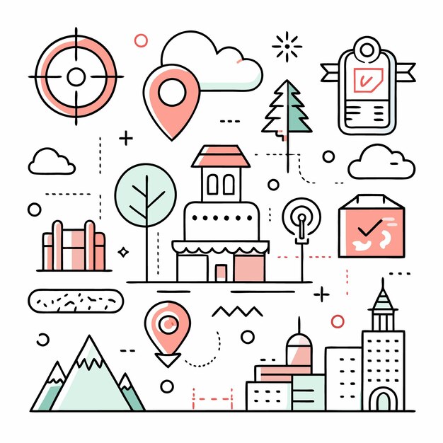 Paisaje urbano con edificios, árboles y puntos de referencia