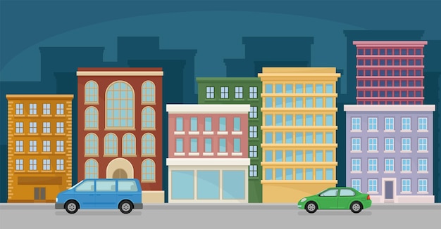 Paisaje urbano con edificios residenciales y públicos panorama urbano vectorial del paisaje de la ciudad Ilustración de diseño web