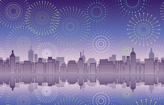 Paisaje urbano sin fisuras con fuegos artificiales