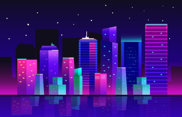 Paisaje urbano futuro distópico nocturno