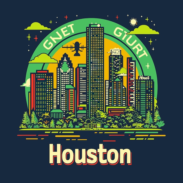 Vector un paisaje urbano de houston con un fondo verde