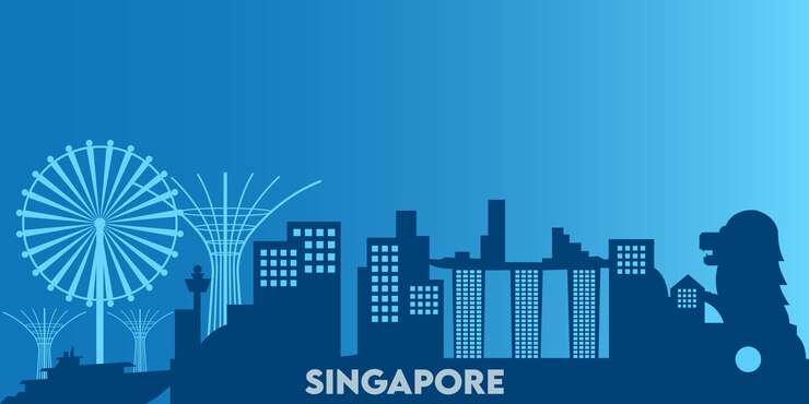 Paisaje urbano inteligente de Singapur Noche de automatización de edificios inteligentes concepto de negocio futurista Web en