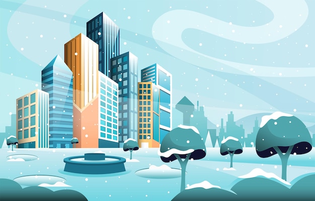 Vector el paisaje urbano de invierno de la ciudad