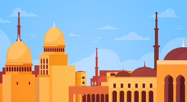 Vector paisaje urbano musulmán nabawi mezquita edificio religión