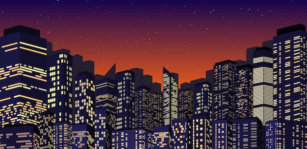 Vector paisaje urbano en la noche ilustración