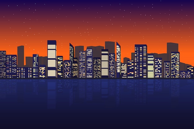 Vector paisaje urbano en la noche ilustración