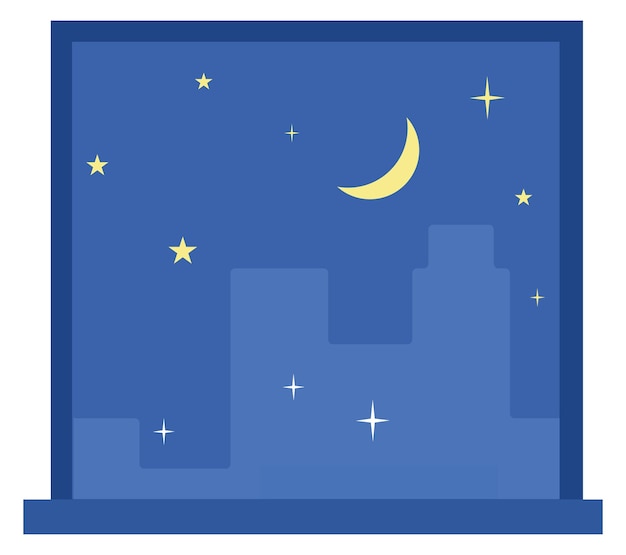 Paisaje urbano nocturno en el marco de la ventana Paisaje de cielo oscuro Ilustración vectorial
