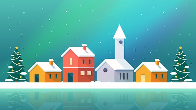 Vector paisaje urbano en el paisaje de invierno en navidad