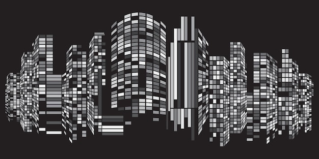 Paisaje urbano Perspectiva del edificio Edificio moderno en el horizonte de la ciudad silueta de la ciudad rascacielos de la ciudad Ilustración del centro de negocios en diseño plano