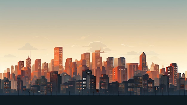 Vector un paisaje urbano con una puesta de sol en el fondo