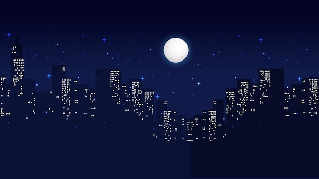 Vector paisaje urbano de silueta en el paisaje nocturno