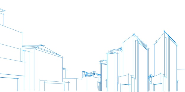 Paisaje urbano sobre fondo blanco, perspectiva de edificio, edificio moderno en el horizonte de la ciudad, silueta de la ciudad, centro de negocios, ilustración vectorial en diseño plano.