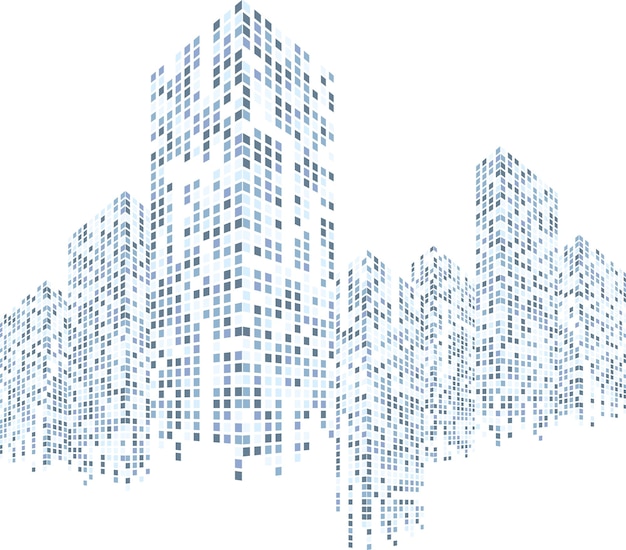 Paisaje urbano sobre fondo blanco Perspectiva del edificio Edificio moderno en el horizonte de la ciudad silueta de la ciudad rascacielos de la ciudad Centro de negocios Ilustración vectorial en diseño plano