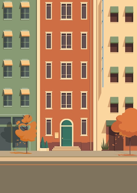 Vector paisaje urbano en temporada de otoño