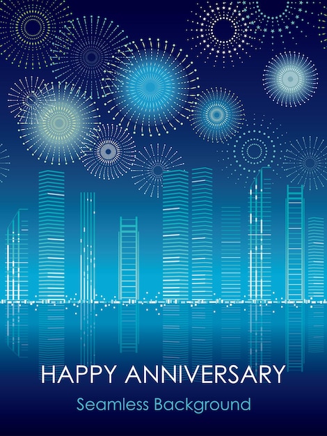 Paisaje Urbano De Vector Transparente Con Celebración De Fuegos Artificiales. Horizontalmente repetible.