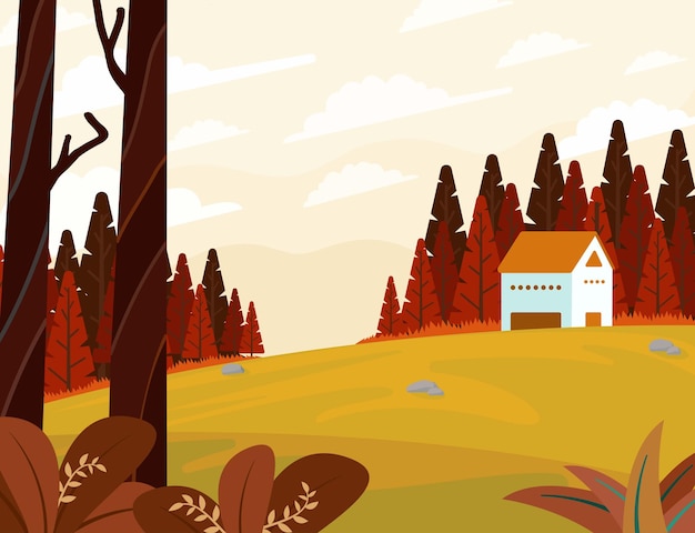 Vector paisaje de un vasto y hermoso parque en otoño