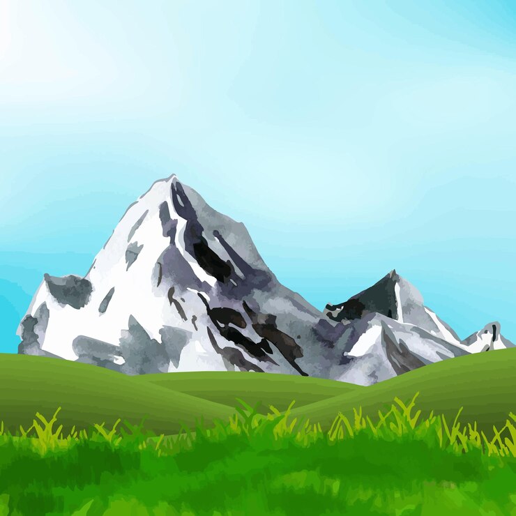 Vector paisaje vectorial de montañas cielo hierba y río